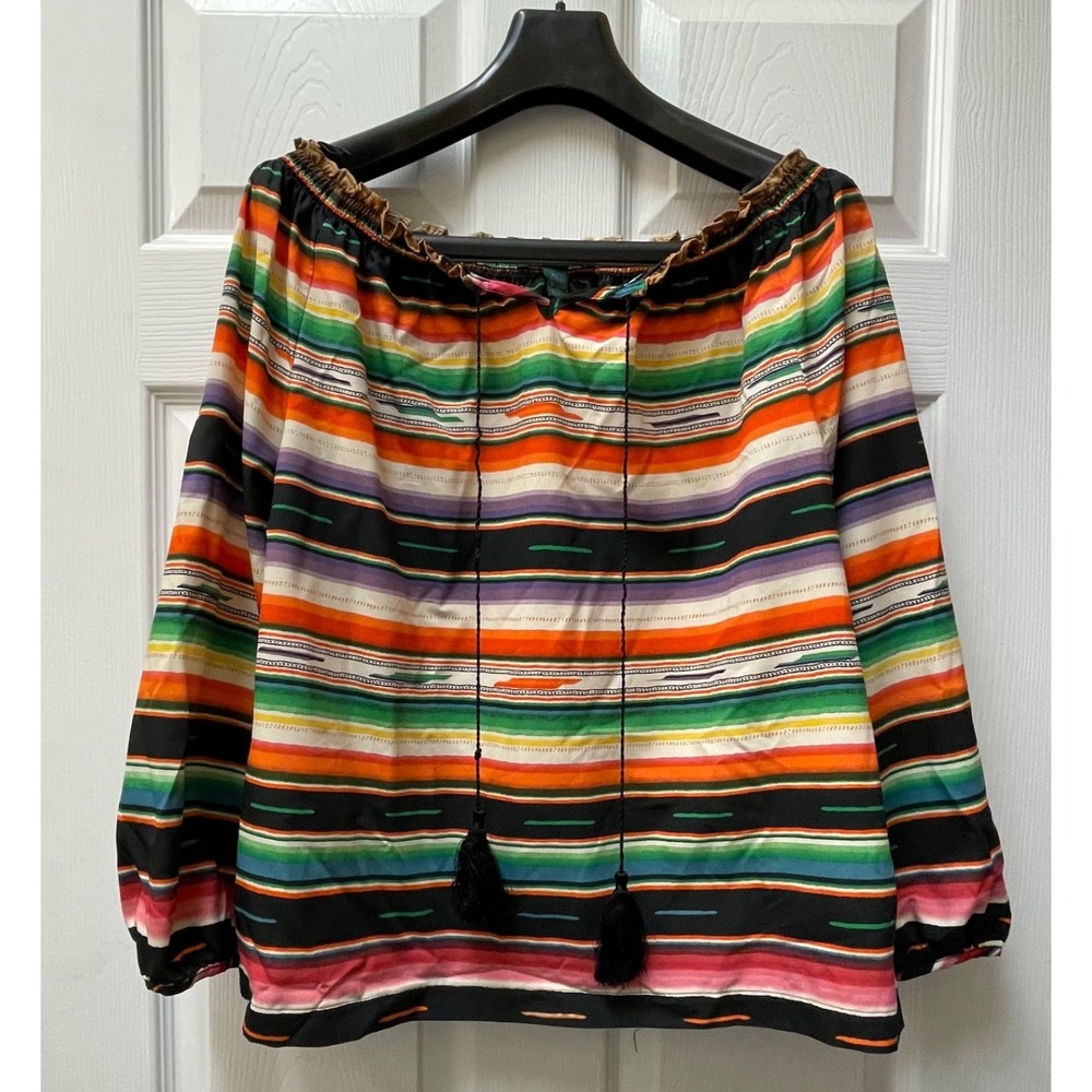 Lauren Ralph Lauren Women's Petite PL Off The Shoulder‎ L/S Striped Peasant Top - Picture 2 of 12